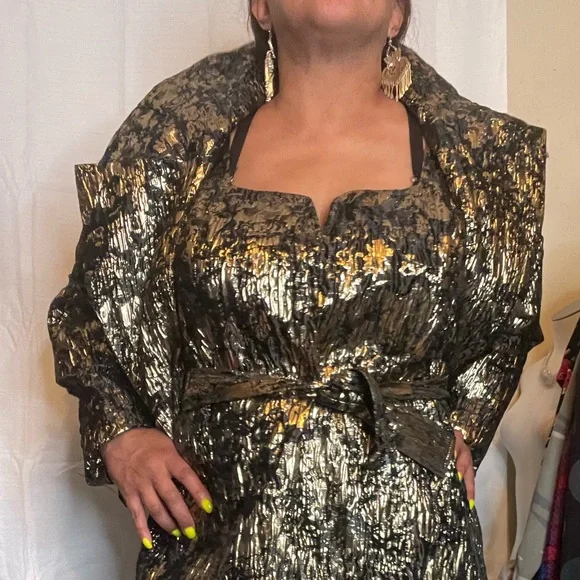 🖤SOLD💛Eloquii Gold and Black Brocade Mini Belted Dress/Jacket - Picture 9 of 11